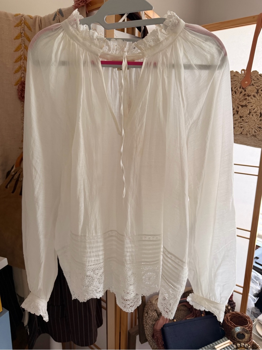 Zadig & Voltaire Theresa Cotton Lace Boho Blouse White Size L